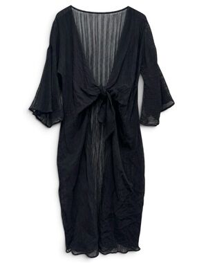 ViX Paula Hermanny Black 100% Cotton Tie-Front Maxi Cover Up - M